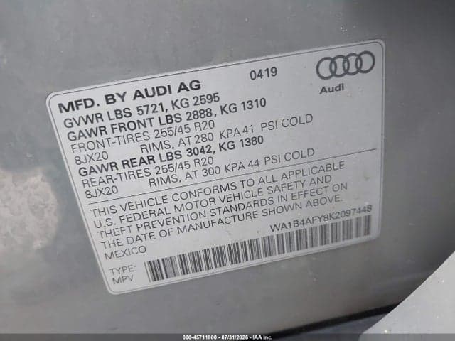 2019 AUDI SQ5 3.0T PREMIUM 8
