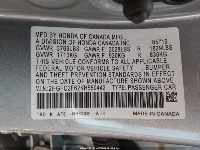 2019 HONDA CIVIC LX 9