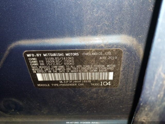 2019 MITSUBISHI MIRAGE G4 ES/RF 9