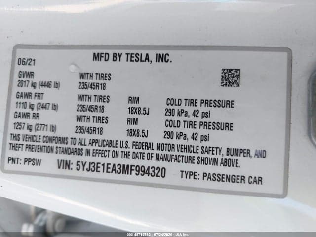 2021 TESLA MODEL 3 STANDARD RANGE PLUS REAR-WHEEL DRIVE 9