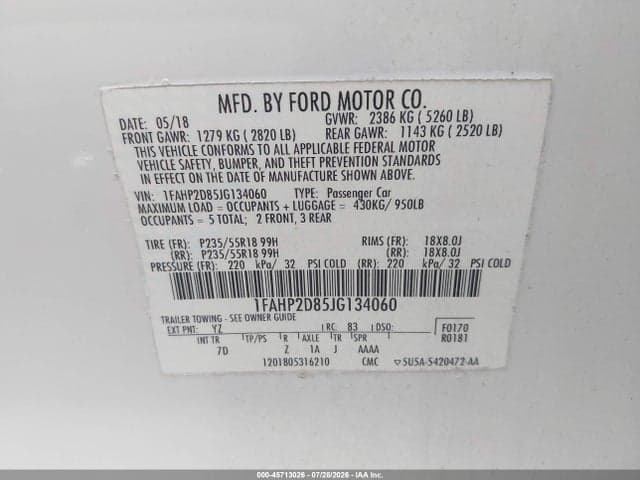 2018 FORD TAURUS SE 9