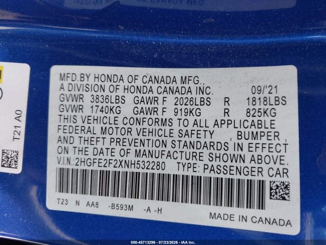 2022 HONDA CIVIC LX 9