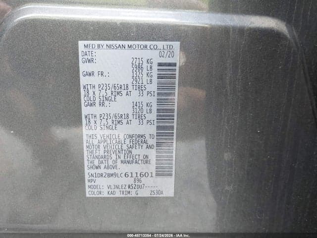 2020 NISSAN PATHFINDER SV 4WD 9