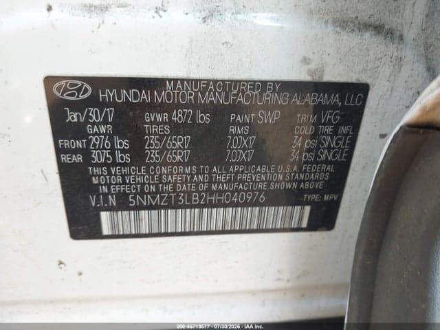 2017 HYUNDAI SANTA FE SPORT 2.4L 9