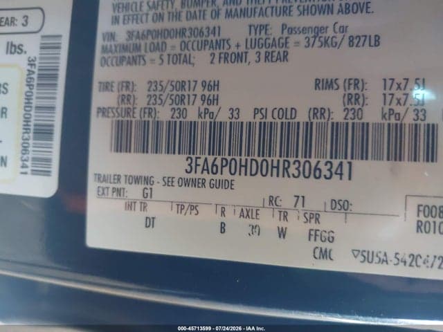 2017 FORD FUSION SE 5