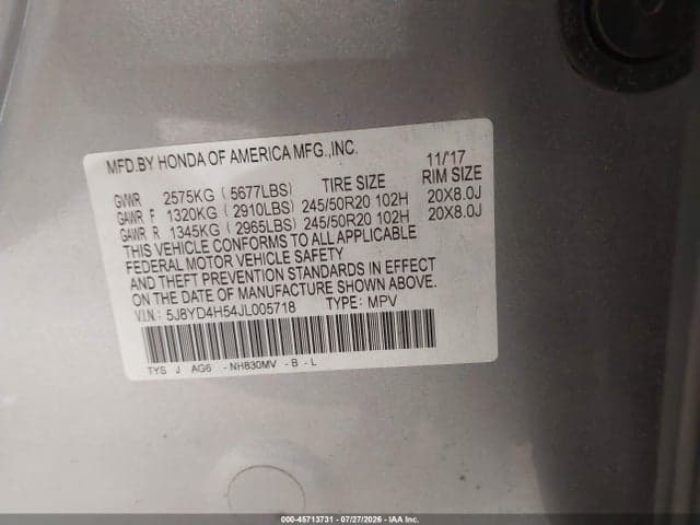 2018 ACURA MDX TECHNOLOGY PACKAGE ACURAWATCH PLUS PKG 9