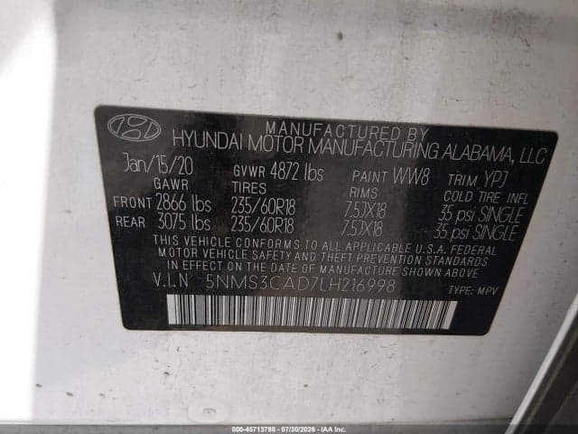 2020 HYUNDAI SANTA FE SEL 9