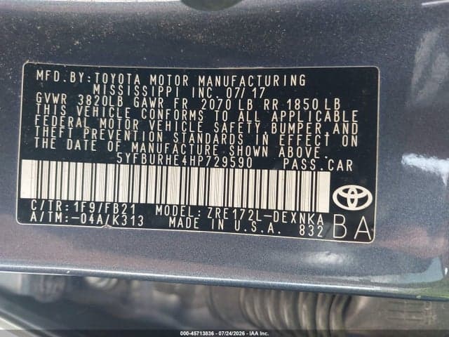 2017 TOYOTA COROLLA LE 9
