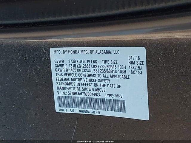 2018 HONDA ODYSSEY EX-L 9