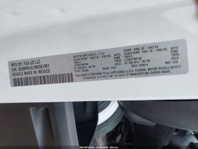 2021 RAM PROMASTER 3500 CARGO VAN HIGH ROOF 159 WB EXT 9