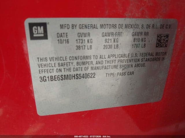 2017 CHEVROLET CRUZE LT AUTO 9