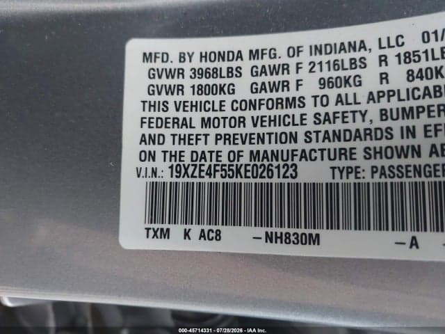 2019 HONDA INSIGHT EX 9