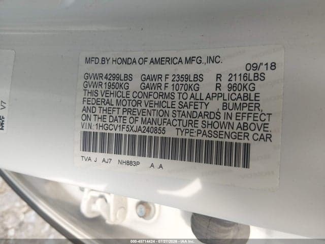 2018 HONDA ACCORD EX-L 9