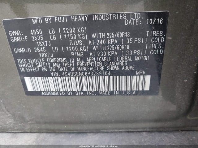 2017 SUBARU OUTBACK 3.6R LIMITED 9