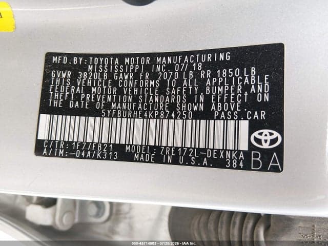 2019 TOYOTA COROLLA LE 9