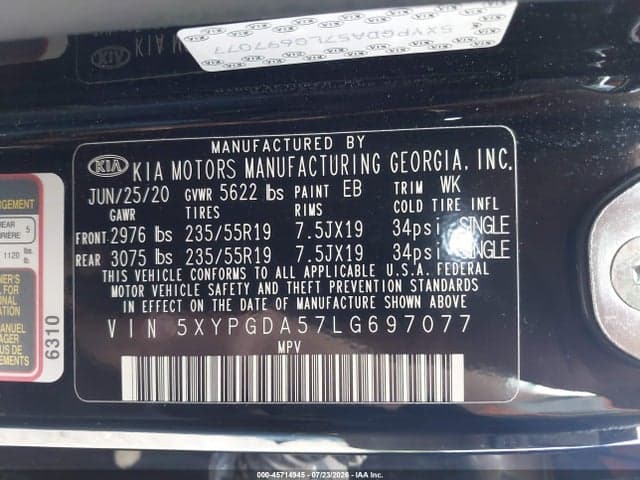2020 KIA SORENTO 3.3L S 9