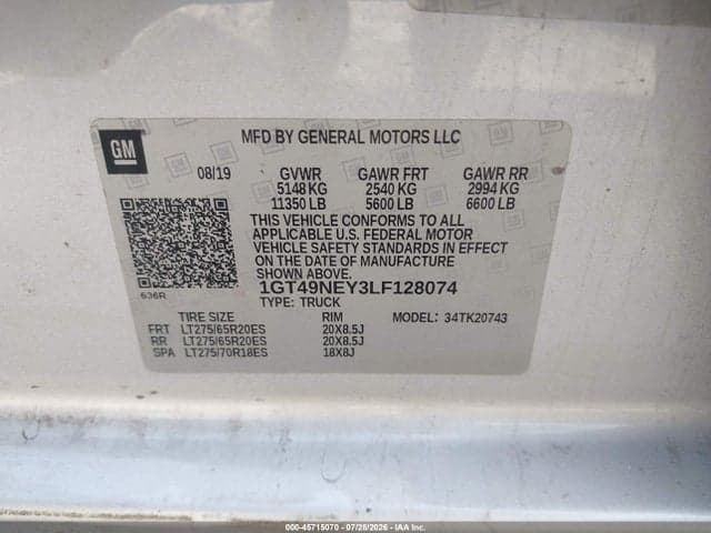 2020 GMC SIERRA 2500HD 4WD STANDARD BED SLT 9