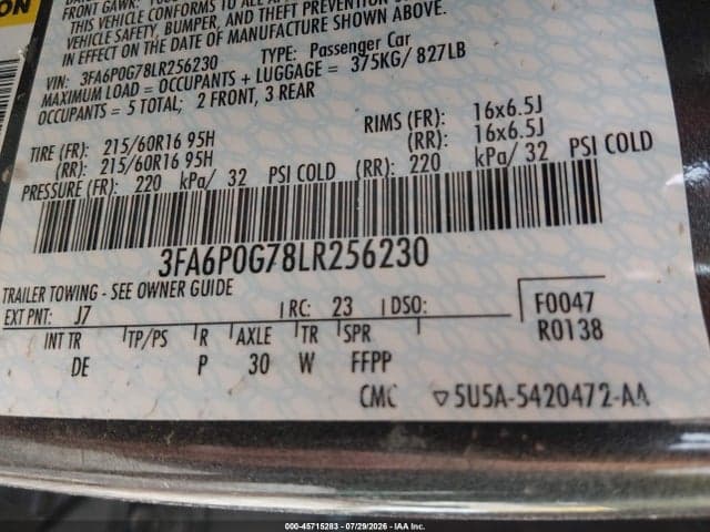 2020 FORD FUSION S 9