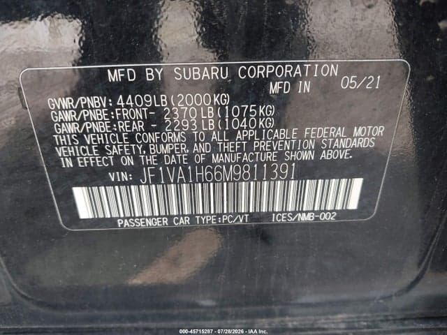 2021 SUBARU WRX LIMITED 9