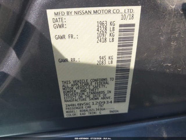 2019 NISSAN ALTIMA 2.5 S 9
