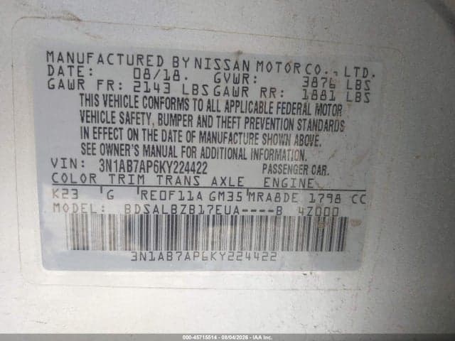 2019 NISSAN SENTRA S 9