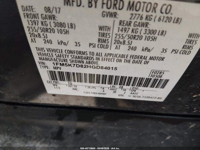 2017 FORD EXPLORER XLT 9