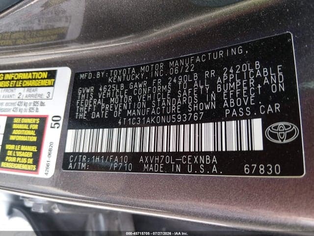 2022 TOYOTA CAMRY LE HYBRID 9