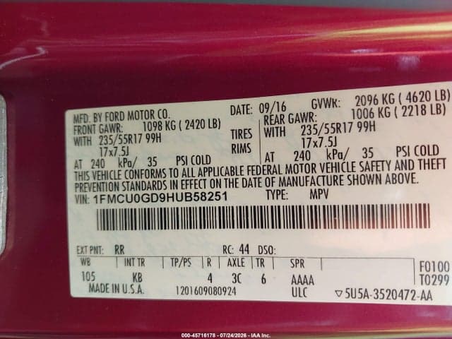 2017 FORD ESCAPE SE 9