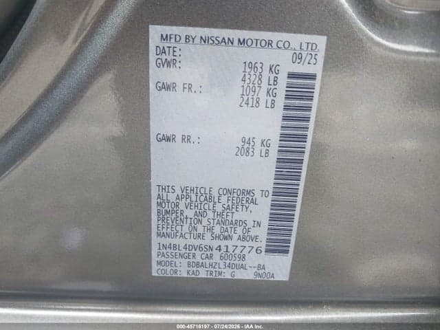 2025 NISSAN ALTIMA SV FWD 9