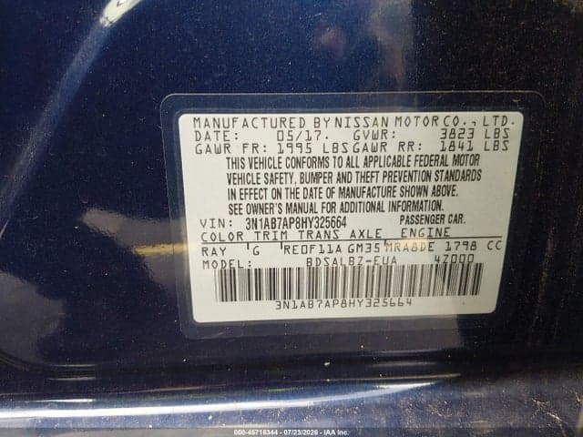 2017 NISSAN SENTRA S 9