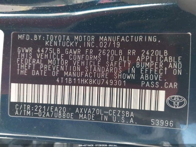 2019 TOYOTA CAMRY SE 9