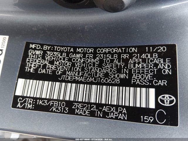 2021 TOYOTA COROLLA LE 9