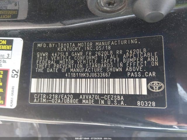 2018 TOYOTA CAMRY SE 9