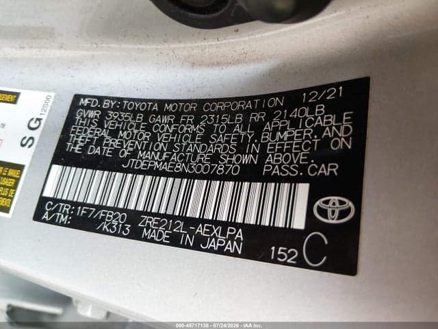 2022 TOYOTA COROLLA LE 9