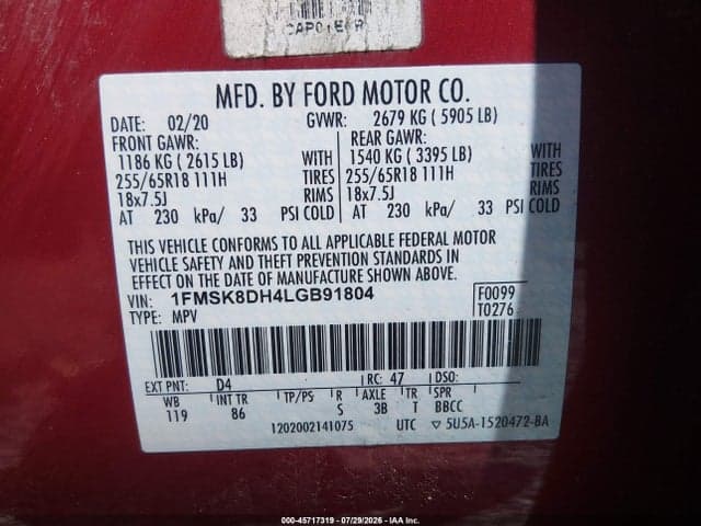 2020 FORD EXPLORER XLT 9