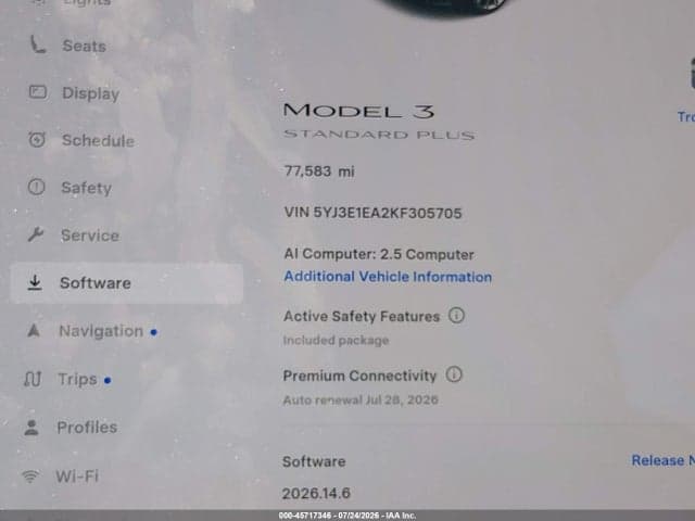 2019 TESLA MODEL 3 LONG RANGE/MID RANGE/STANDARD RANGE/STANDARD RANGE PLUS 7