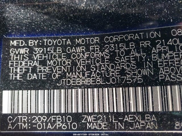 2020 TOYOTA COROLLA HYBRID LE 9