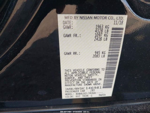 2019 NISSAN ALTIMA 2.5 S 9
