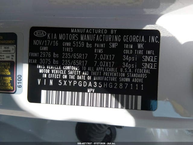 2017 KIA SORENTO 2.4L LX 9
