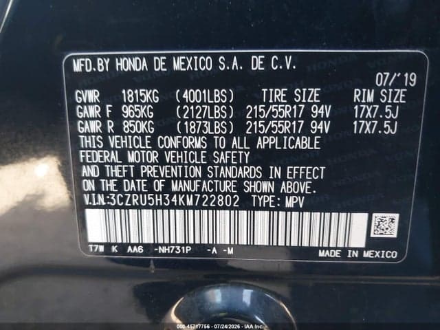 2019 HONDA HR-V LX 9
