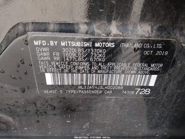 2020 MITSUBISHI MIRAGE LE 9