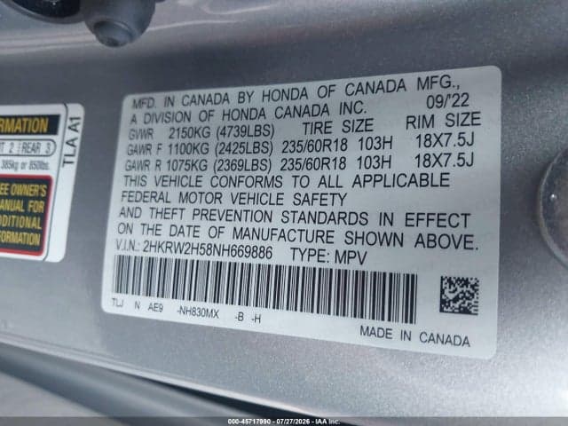 2022 HONDA CR-V AWD EX 9