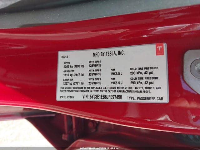 2018 TESLA MODEL 3 LONG RANGE/PERFORMANCE 9