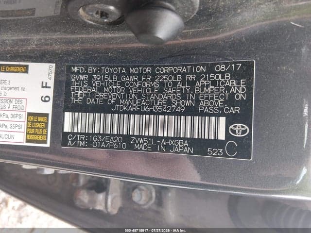 2017 TOYOTA PRIUS FOUR 9