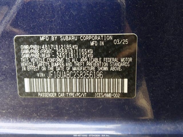 2025 SUBARU IMPREZA BASE 5-DOOR 9