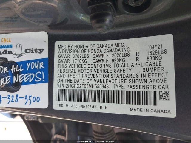 2021 HONDA CIVIC LX 9