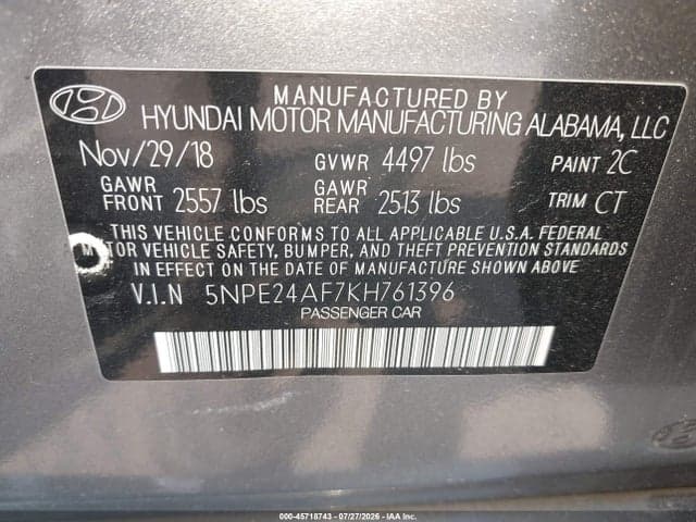 2019 HYUNDAI SONATA SE 9