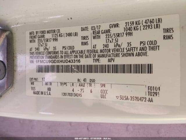 2017 FORD ESCAPE SE 9