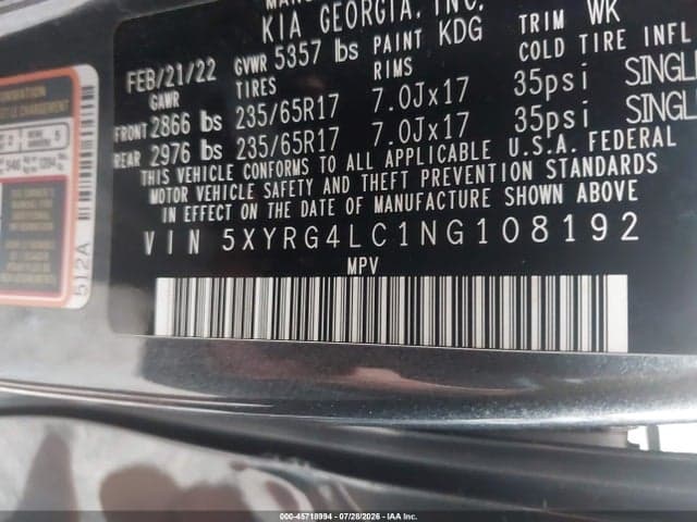 2022 KIA SORENTO LX 9