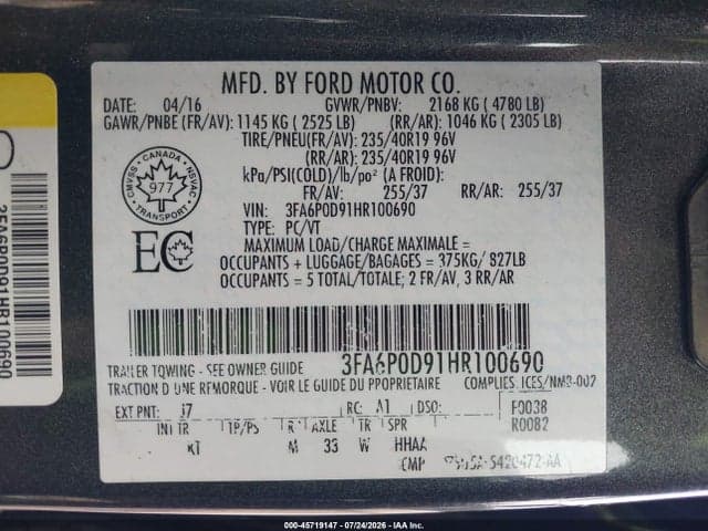 2017 FORD FUSION PLATINUM/TITANIUM 9